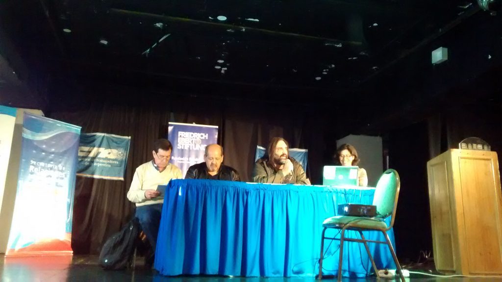 Roberto Baradel, Antonio Jara y Adolfo Aguirre. Evento SIndicalismo y Cambio Climático. Hotel Bauen 2015.