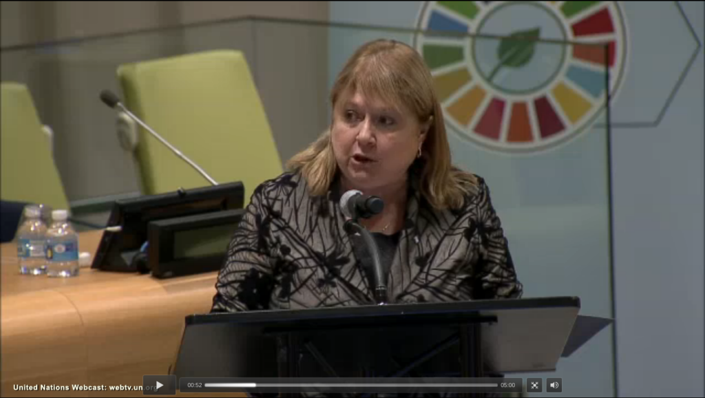 Discurso de Susana Malcorra (Argentina) en la ONU, tras la firma del Acuerdo de París. Foto: captura WebTV de ONU.